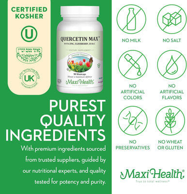 Maxi Health Quercetin 500mg with Zinc 30mg Vitamin C 1000mg Vitamin D 2500 IU Elderberry 125mg - Vegetarian Health Supplement for Adults Kosher - 90 Veggie Capsules