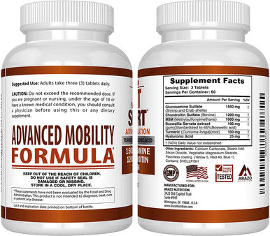 Glucosamine Chondroitin Turmeric Msm Boswellia Joint Support Supplement for Relief 180 Tablets Arazo Nutrition