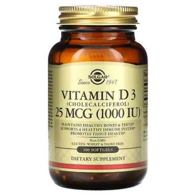Solgar Vitamin D3 (Cholecalciferol) 25 Mcg (1000 Iu) 100 Softgels