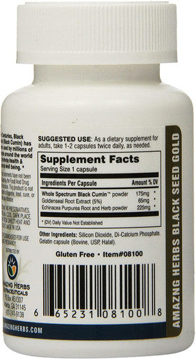 Amazing Herbs Black Seed Gold with Goldenseal and Echinacea Capsules, 60 Count