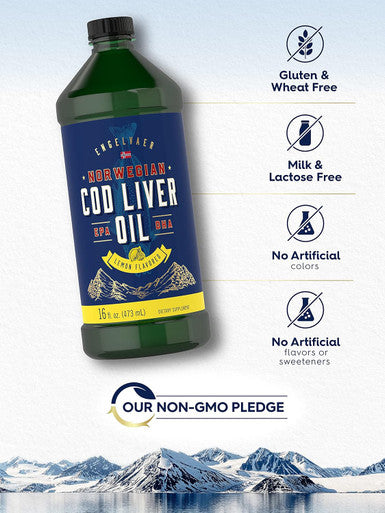 Carlyle Cod Liver Oil Liquid | 16 fl oz | Pack of 3 Bottles | Lemon Flavor | Norwegian | Non GMO Gluten