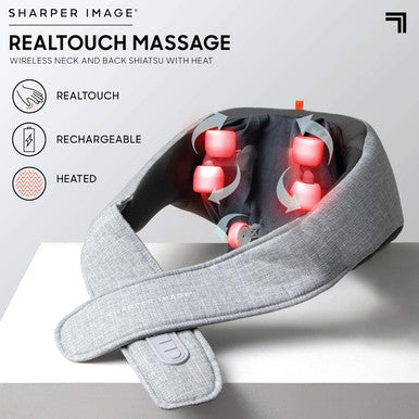 Sharper Image Realtouch Shiatsu Massager, Warming Heat Soothes Sore Muscles, Wireless & Rechargeable - Best Massager For Neck Back Shoulders Feet Legs, Kneading Massage Pillow, Pain Relief Gift