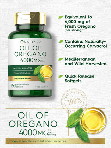 Carlyle Oregano Oil Extract Max Potency 150 Softgel Capsules Non-Gmo And Gluten Free Formula Contains Carvacrol