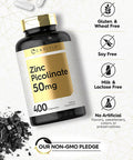 Zinc Picolinate 50mg | 400 Capsules | Value Size | Non-GMO and Gluten Free Supplement | by Carlyle