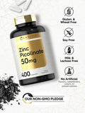 Zinc Picolinate 50mg | 400 Capsules | Value Size | Non-GMO and Gluten Free Supplement | by Carlyle