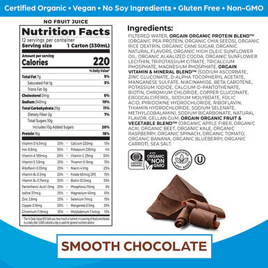 Orgain Organic Vegan Plant Based Nutritional Shake Smooth Chocolate Meal Replacement 16g Protein 22 Vitamins Minerals Dairy Gluten 11 Fl Oz Pack of 12