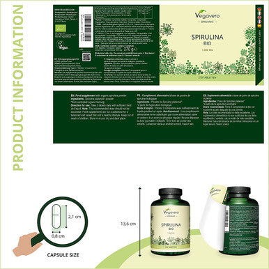 Spirulina VegaveroÃƒâ€šÃ‚Â® | 100% Organic | 1000mg per Tablet | NO Additives | 270 Vegan Tablets | Rich Source of Protein, Vitamins & Minerals