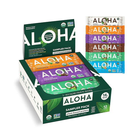 Aloha Organic Plant Based Protein Bars Chocolate Chip Cookie Dough, 1.98 Oz,(Pack of 12)
