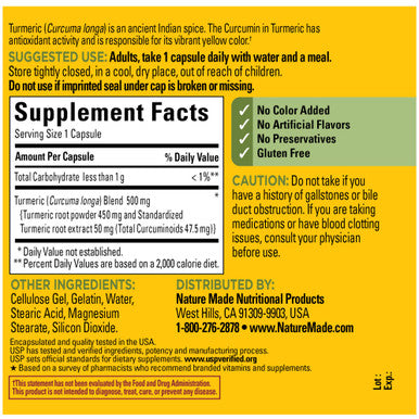 Nature Made Turmeric Curcumin 500 Mg Herbal Supplement For Antioxidant Support 120 Capsules 120 Day Supply