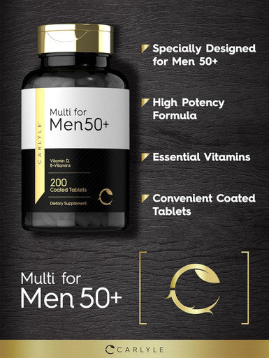 Carlyle Multivitamin For Men Over 50 Plus 200 Count With B Vitamins, Vitamin D, Magnesium & Zinc Gluten Supplement