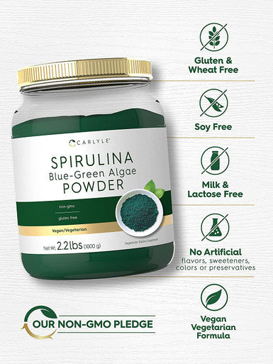 Spirulina Powder for Smoothies 2.2 lbs | Blue Green Algae | 8g Spirulina per Serving | Vegan, Non-GMO, Gluten Free Supplement | by Carlyle