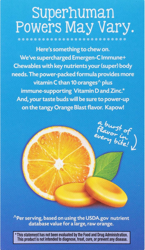 EmergenC Immune+ Chewables 1000Mg Vitamin C With Vitamin D Tablet Immune Support Dietary Supplement For Immunity Orange Blast Flavor 42 Count