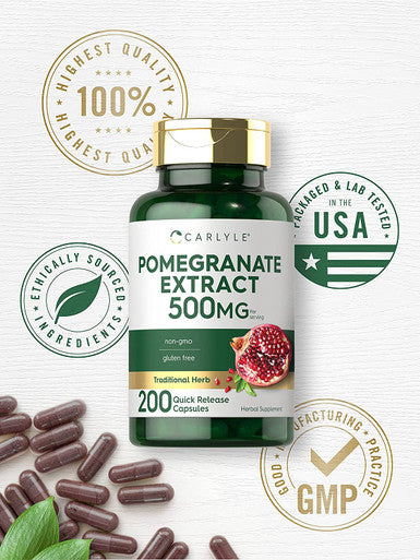 Carlyle Pomegranate Extract | 500mg | 200 Capsules | Non-GMO, Gluten Free Supplement | Traditional Herb