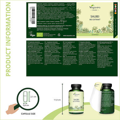 Sage VegaveroÃƒâ€šÃ‚Â® | 100% Organic Leaf Extract | 120 Vegan Capsules | with 1% Rosmarinic Acid | Menopause, Hot Flushes & Night Sweats Relief | NO Tablets & NO Additives