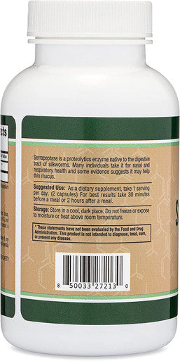 Serrapeptase 240000 SPU Max Potency 120 Vegan Capsules Proteolytic Enzyme for Sinus Respiratory and Joint Health Manufactured and Tested in The USA by Double Wood Supplements