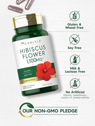 Carlyle Hibiscus Flower Extract 1100 mg | 120 Capsules | Non-GMO Gluten Supplement