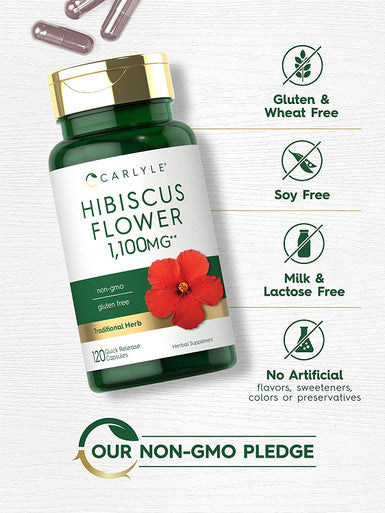 Carlyle Hibiscus Flower Extract 1100 mg | 120 Capsules | Non-GMO, Gluten Free Supplement