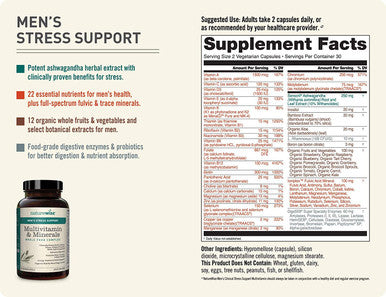 NatureWise Womens Mens Multivitamins with Stress Support from Sensoril Ashwagandha for Adaptation Resilience 30 Day Supply 60 Capsules