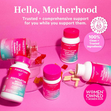 Pink Stork Postpartum Probiotics with Ashwagandha and Chamomile Postpartum Essentials for Hormone Balance Mood Support Gut Health Digestive Wellness Postnatal Vitamins for Women 30 Capsules