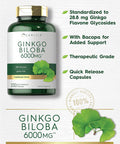 Carlyle Ginkgo Biloba Pills | 6000mg | 200 Capsules | Maximum Strength | Non-GMO Gluten Supplement