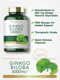 Carlyle Ginkgo Biloba Pills | 6000Mg | 200 Capsules | Maximum Strength | Non-Gmo, Gluten Free Supplement