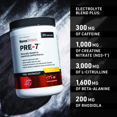Novex Biotech Pre-7 Pre-Workout Pineapple Flavor Super Preworkout Supplement 300 Mg Caffeine Replenish Electrolytes Amplify Vascular Pump* - 30 Servings