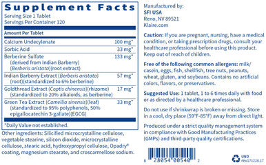 Klaire Labs Undecylex - Hypoallergenic GI Formula with Undecylenic Acid, Berberine & Goldenthread to Support Balanced Gut Flora (120 Tablets)