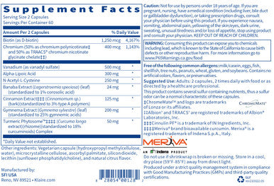 Klaire Labs GlucoThera Forte - Chromium Complex with 250 mg ALA, Turmeric & Cinnamon, Dairy-Free (120 Capsules)