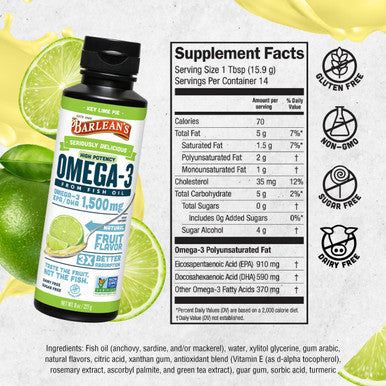 Barlean's Seriously Delicious Omega-3 High Potency Fish Oil Key Lime Pie 8-Oz