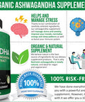Nutrivein Organic Ashwagan Capsules 1600mg with Black Extract - 120 Vegan Pills - 100% Pure Root Powder Supplement - Supports Relief, Immune, Energy, Stamina & Mood
