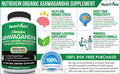 Nutrivein Organic Ashwagan Capsules 1600mg with Black Extract - 120 Vegan Pills - 100% Pure Root Powder Supplement - Supports Relief, Immune, Energy, Stamina & Mood