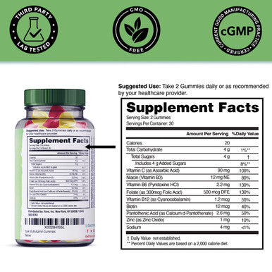 Yuve Vegan Multivitamin Gummies For Men And Women - Daily Energy, Strength, Immunity - Vitamin A, C, B3, B6, B12, Biotin & Zinc - Delicious Chewable Supplement - Non-Gmo, Gluten & Gelatin-Free - 60Ct