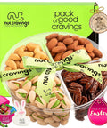 NUT CRAVINGS - Purim Mishloach Manot Mixed Nuts Gift Basket + Green Ribbon (7 Assortments, 1 LB) Ramadan Gifts Treats for Adults, Food Arrangement, Healthy Snack Care Package, Kosher