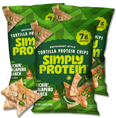 Simply Protein Tortilla Chips Restaurant Style Protein Chips Sea Salt (3Pack) 7g Protein 140 Calories Gluten Vegan Plant Based Protein Snacks Healthy Snacks 3 Bags 4.58oz (130g)