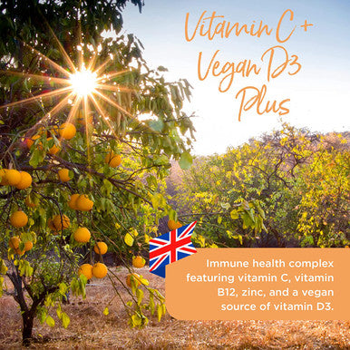 Healthspan Vitamin C & Vegan Vitamin D3 | 60 Tablets | Support Immune Health | Added Vitamins B12 & Zinc | 500mg Vitamin C & 15g Vitamin D3 | Vegan