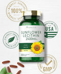 Carlyle Sunflower Lecithin Softgel Capsules 2400Mg 200 Count Rich In Phosphatidyl Choline Non-Gmo, Soy Free, Gluten Supplement