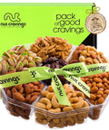 NUT CRAVINGS - Purim Mishloach Manot Mixed Nuts Gift Basket + Green Ribbon (7 Assortments, 1 LB) Ramadan Gifts Treats for Adults, Food Arrangement, Healthy Snack Care Package, Kosher