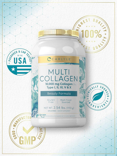 Carlyle Multi Collagen Peptides Powder 40 oz | 10000 mg | Type I II III V & X | Collagen Peptides Supplement with Protein | Multi Food Sourced Collagen | Gluten