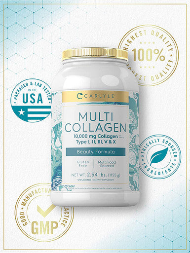 Carlyle Multi Collagen Powder 40 Oz | 10000 Mg | Type I, Ii, Iii, V & X | Collagen Peptides Supplement With Protein | Gluten Free