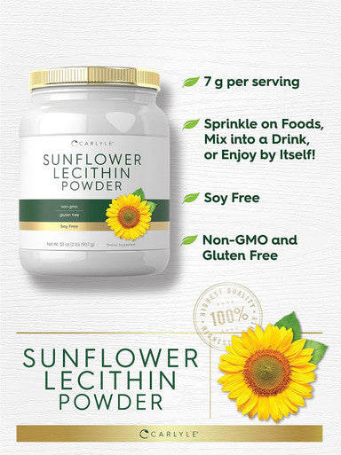 Carlyle Sunflower Lecithin Powder | 2 Pounds | Unflavored | Naturally Occurring Phosphatidylcholine | Vegetarian Soy Non-GMO Gluten