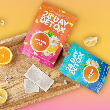 Skinny Boost Tea Kit-2 Pack-2 Plus Free Palm Leaf Tumbler- 2 Daytime Teas (28 Bags/Pouch) 2 Evening Detox Teas (14 Bags/Pouch) Non GMO, Vegan, All Natural Detox and Cleanse