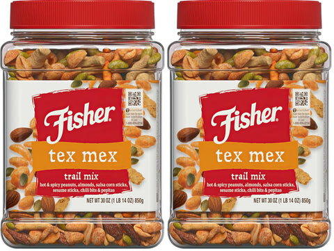 Fisher Snack Tex Mex Bulk Trail Mix, 30 oz (Pack of 1); Hot & Spicy Peanuts, Almonds, Salsa Corn Sticks, Sesame Sticks, Chili Bits and Pepitas; Trail Mix Snacks, Snacks for Adults