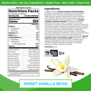 Orgain Organic Nutritional Shake Vanilla Bean Meal Replacement 16g Grass Fed Whey Protein 20 Vitamins Minerals Gluten Soy Kosher NonGMO 11 Fl Oz Pack of 12