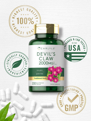 Carlyle Devils Claw 2000 Mg | 200 Capsules | Concentrated Root Extract | Devils Claw Herbal Supplement | Non-Gmo, Gluten Free Sup