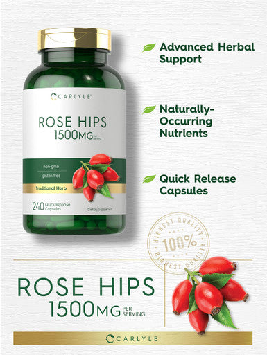 Rose Hips | 1500Mg | 240 Quick Release Capsules | Non-Gmo And Gluten Free Herbal Supplement | By Carlyle