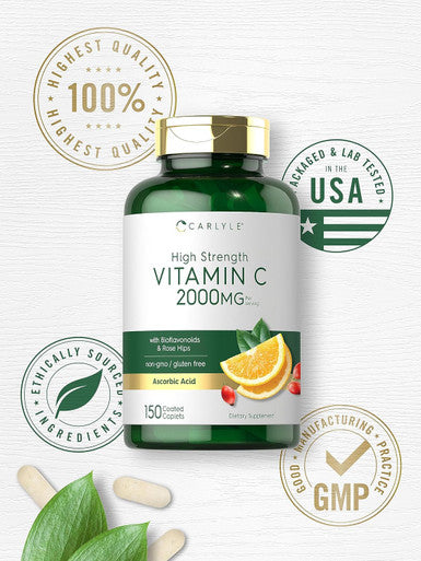 Carlyle Vitamin C 2000Mg With Rose Hips 150 Caplets Vegetarian, Non-Gmo, Gluten Supplement