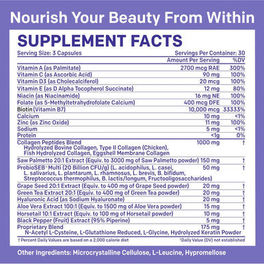 27-In-1 Hair Skin And Nails Vitamins (6810Mg) W/Biotin 10000Mcg - Collagen Supplements For Men And Women Hair Growth Vitamins, Keratin Supplements With Probiotics, Saw Palmetto (90 Ct, Pack Of 2)