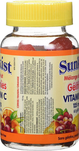 Sunkist Vitamin C, Gummy, Mixed Fruit Flavour, 125 mg, 60 Count