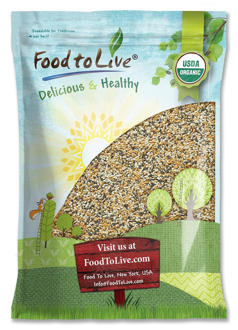 Food to Live Organic Omega-3 Seeds Mix with Flax, Chia and Sesame, 1.5 Pounds Non-GMO Whole Seeds, Raw, Kosher, Vegan. Rich in Omega 3 Fatty Acids and Dietary Fiber. Great for Salads and Oatmeal