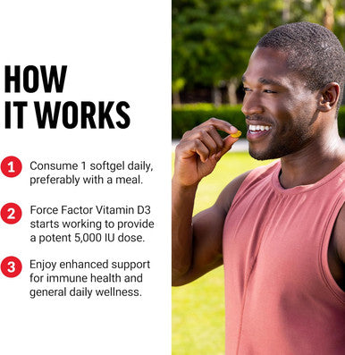 Force Factor Vitamin D3 5000 IU Softgels High-Potency Vitamin D Supplement to Support Immunity and Bone Health Premium Quality No Preservatives 120 Softgels